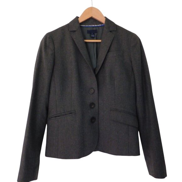 J Crew Womens Super 120s 100% Wool Three Button Blazer Jacket Size 4 Gray - Picture 1 of 9